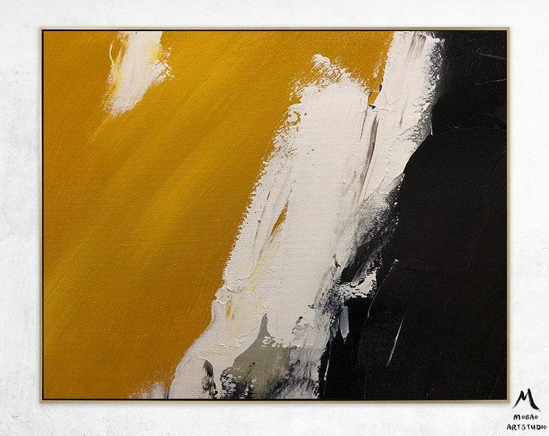 Living Black Contemporary Yellow Abstract Canvas Artwork O67H1 wall art